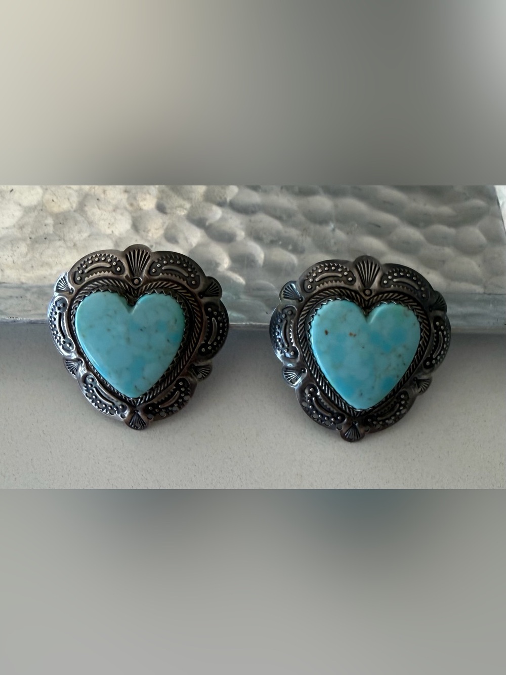 Turquoise heart shaped pierced earrings